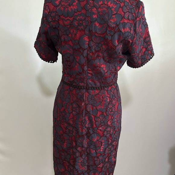 Charles Henry Blue and Red Sheath Midi Dress. Med Petite. Lined - Picture 2 of 9